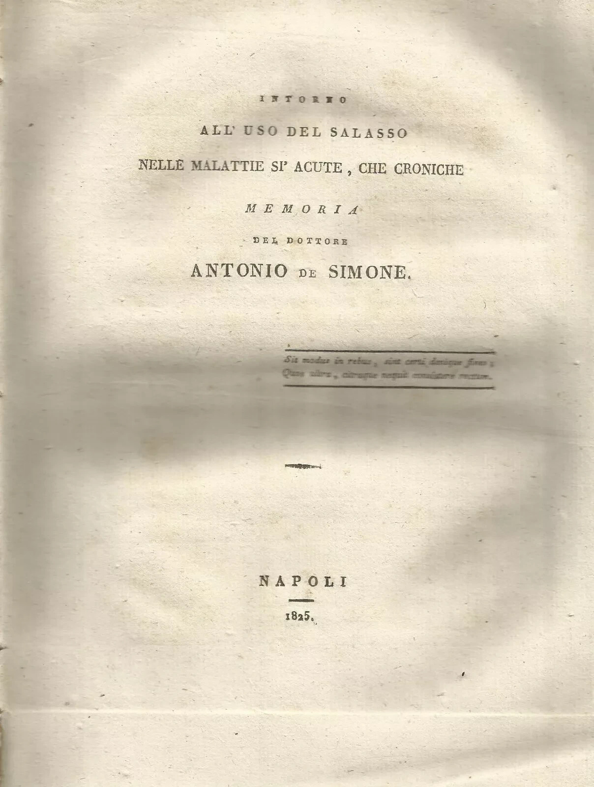 Medicina: Salasso, Sanguisughe E Mignatte. Antonio De Simone, Napoli, 1825