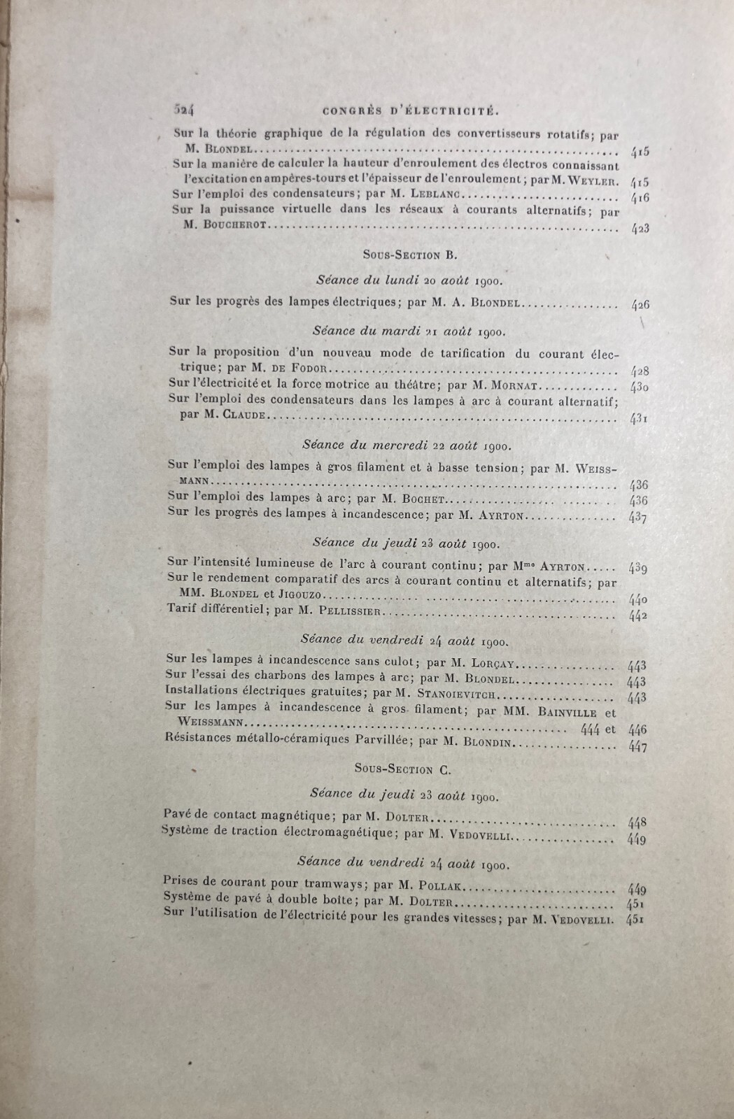 Fisica, Elettrotecnica, Elettricità, Lampade: Congresso Di Parigi, 1900   Hospitalier