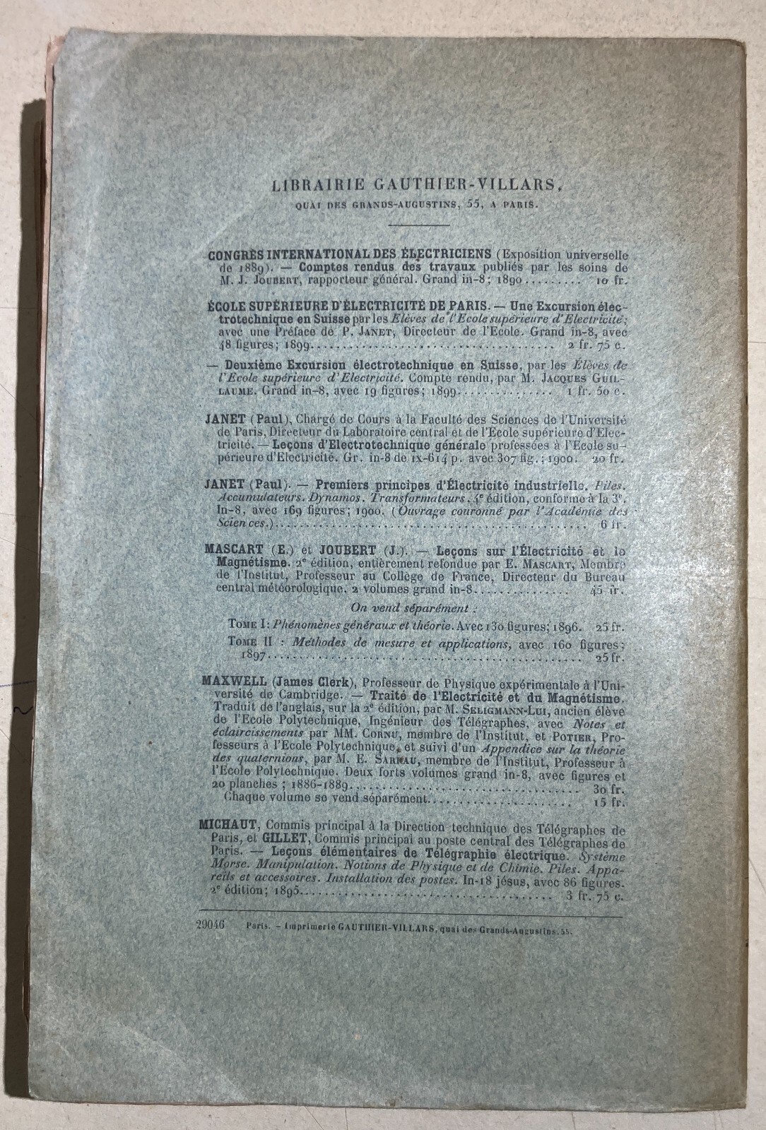 Fisica, Elettrotecnica, Elettricità, Lampade: Congresso Di Parigi, 1900   Hospitalier