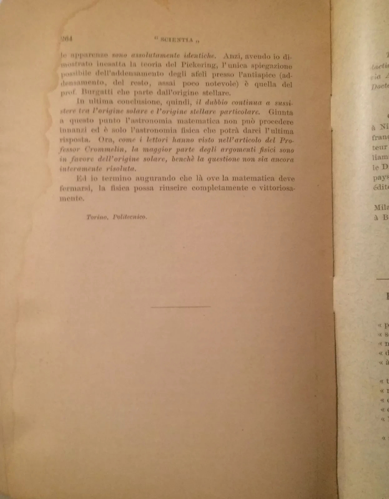 Astronomia, Fisica, Comete, Calcolo Delle Probabilità: Antico Estratto Di Armellini