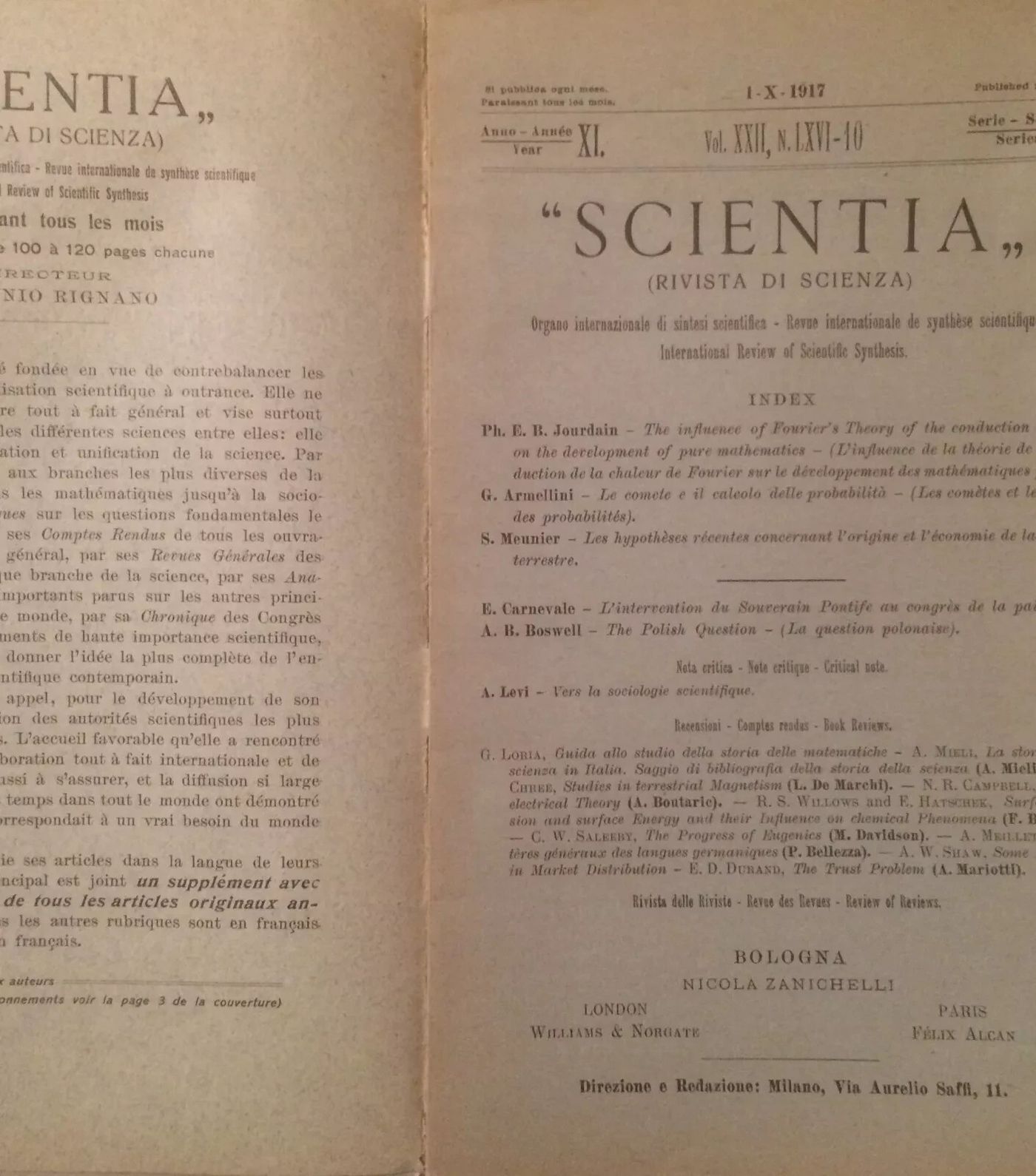 Astronomia, Fisica, Comete, Calcolo Delle Probabilità: Antico Estratto Di Armellini