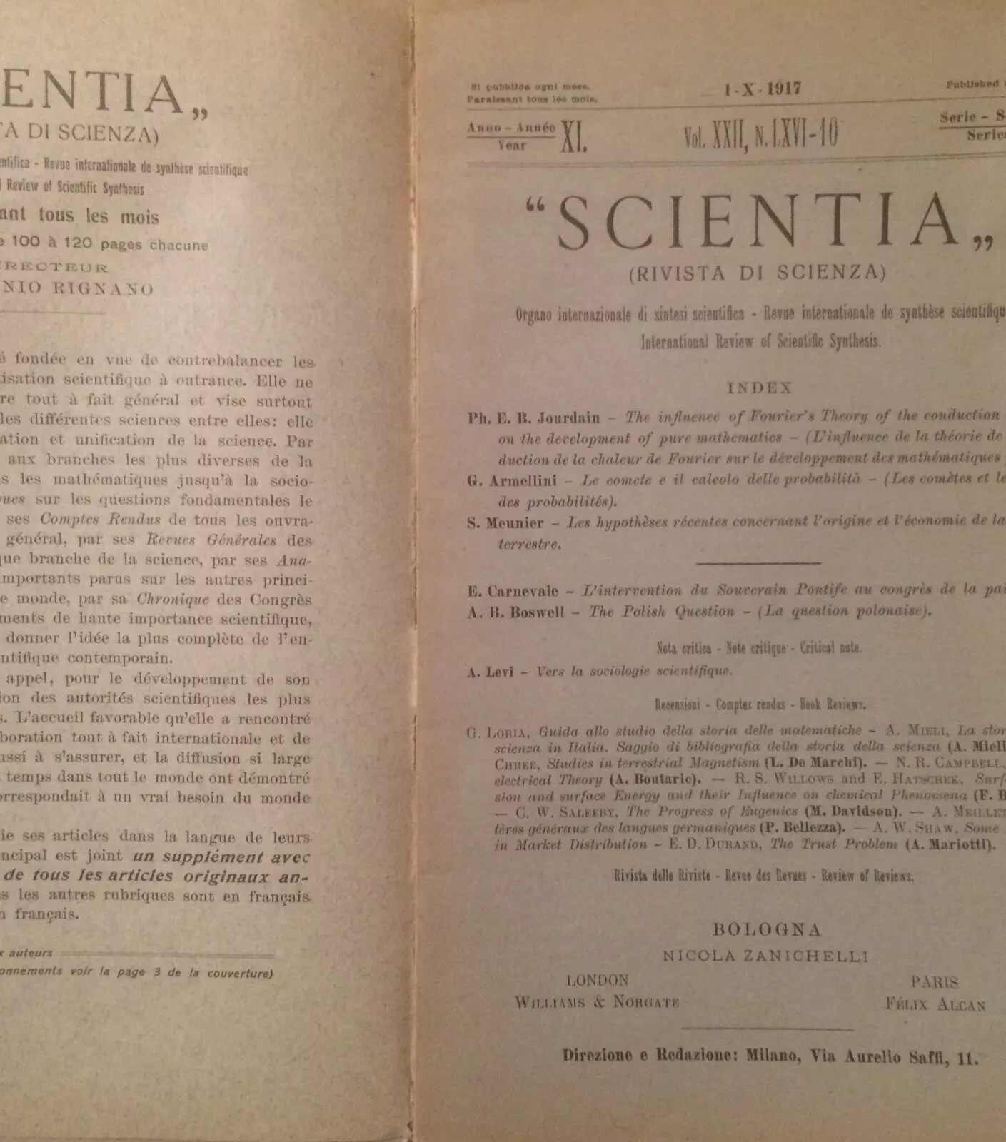 Astronomia, Fisica, Comete, Calcolo Delle Probabilità: Antico Estratto Di Armellini