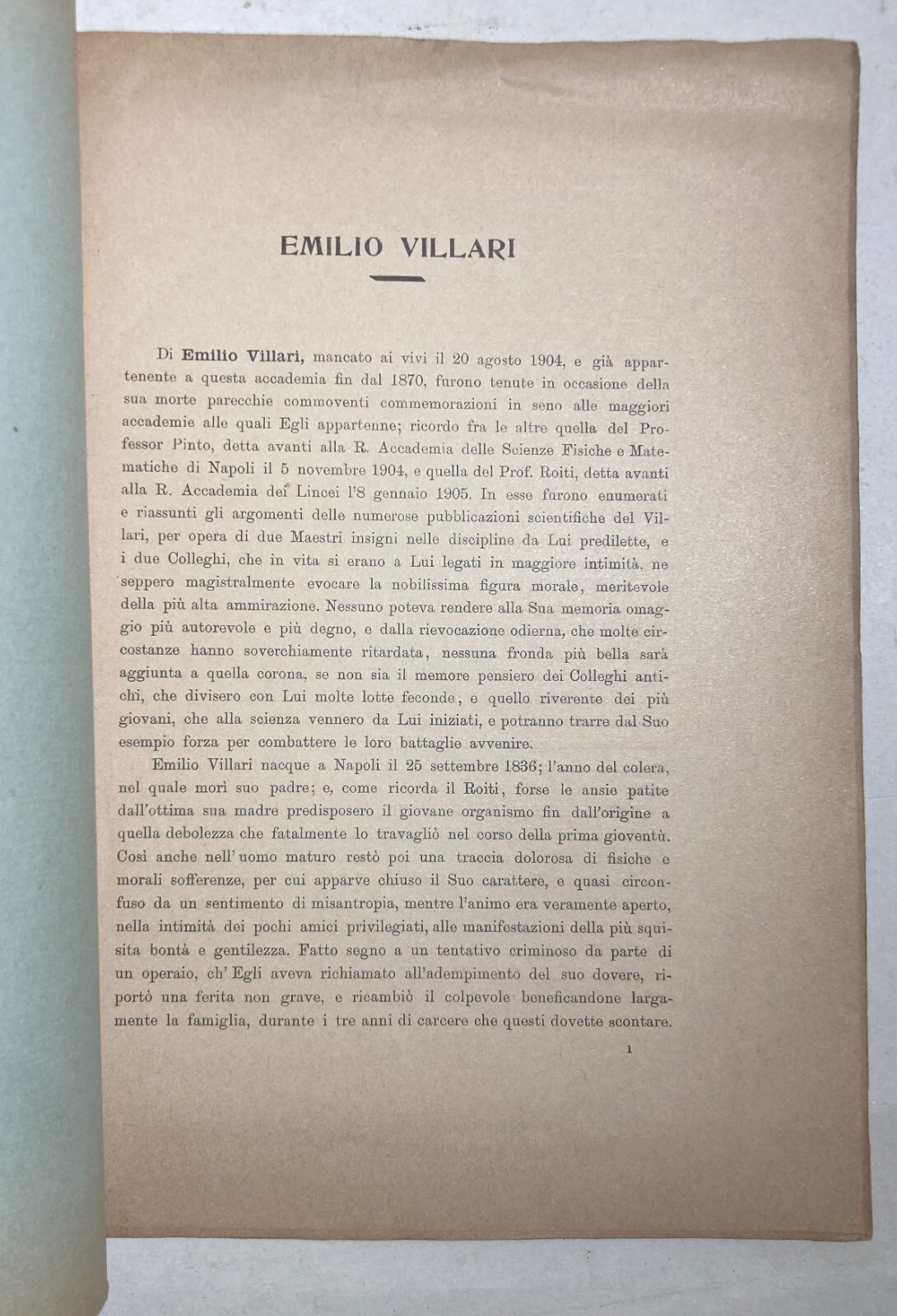 Napoli: Scienze, Tecnica, Elettrotecnica. Emilio Villari, Necrologio Di Lombardi, Primo '900