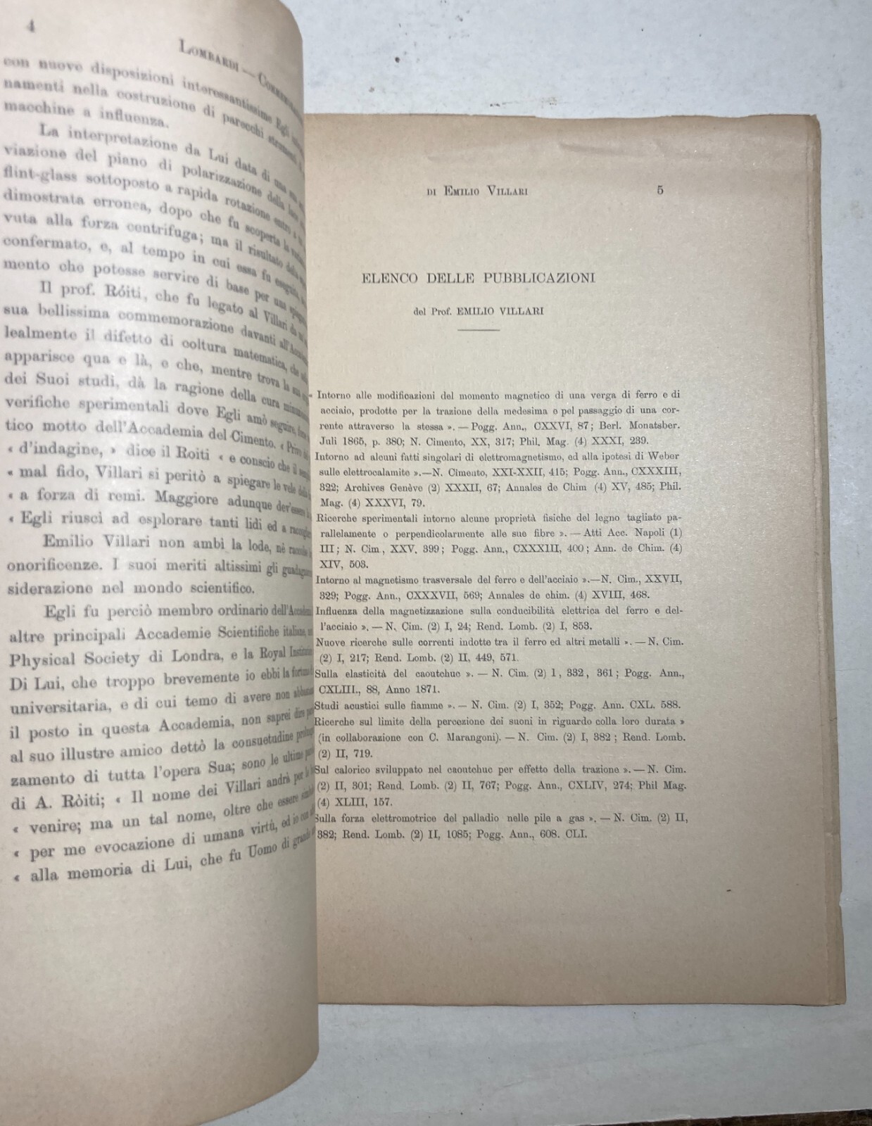 Napoli: Scienze, Tecnica, Elettrotecnica. Emilio Villari, Necrologio Di Lombardi, Primo '900