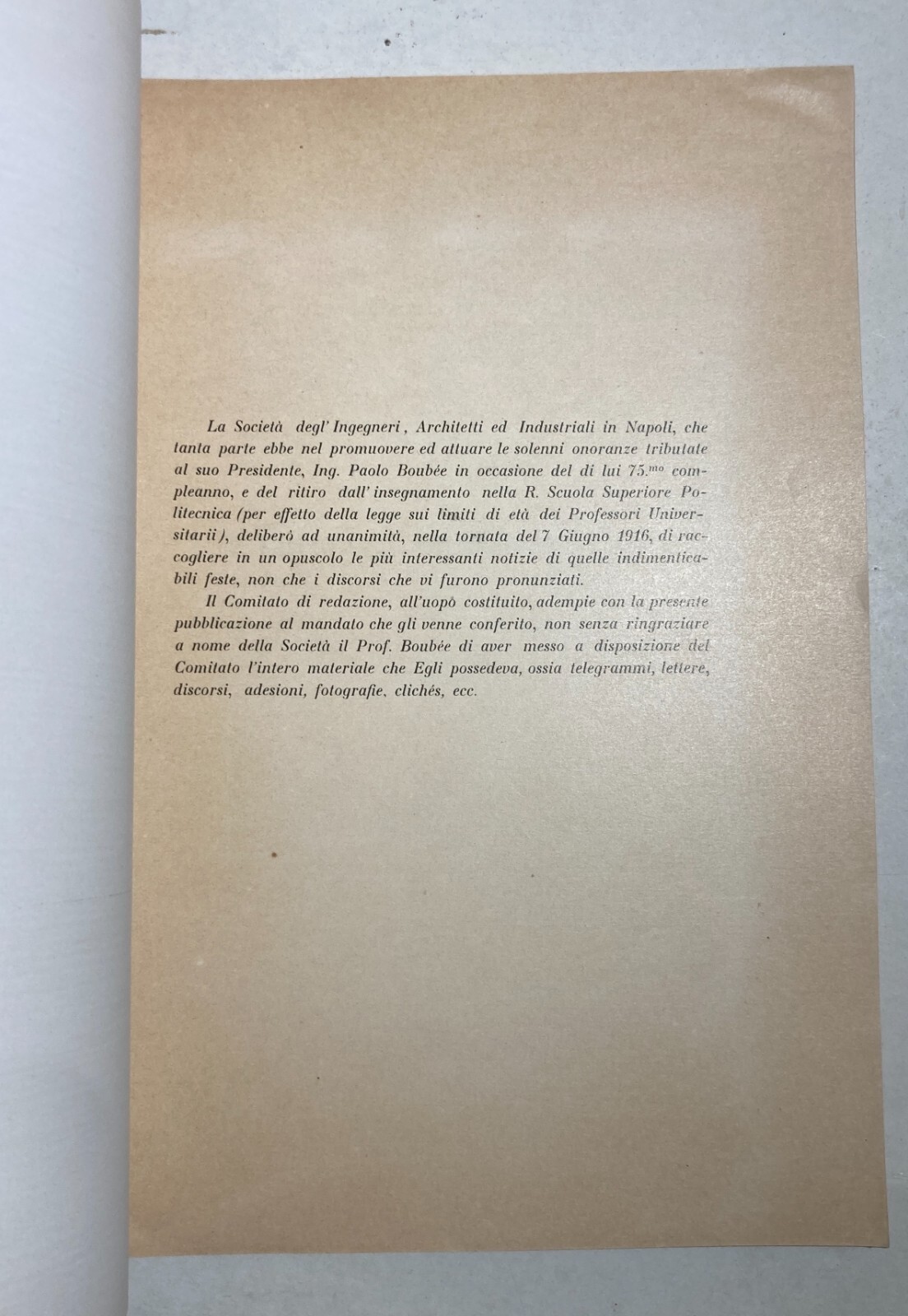 Elettricità, Elettrotecnica, Napoli: Onoranze Al Prof. Paolo Boubée   Antica Edizione   1916