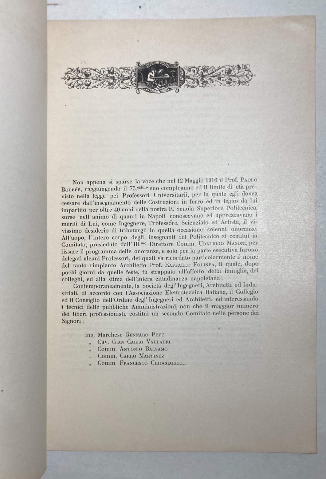 Elettricità, Elettrotecnica, Napoli: Onoranze Al Prof. Paolo Boubée   Antica Edizione   1916
