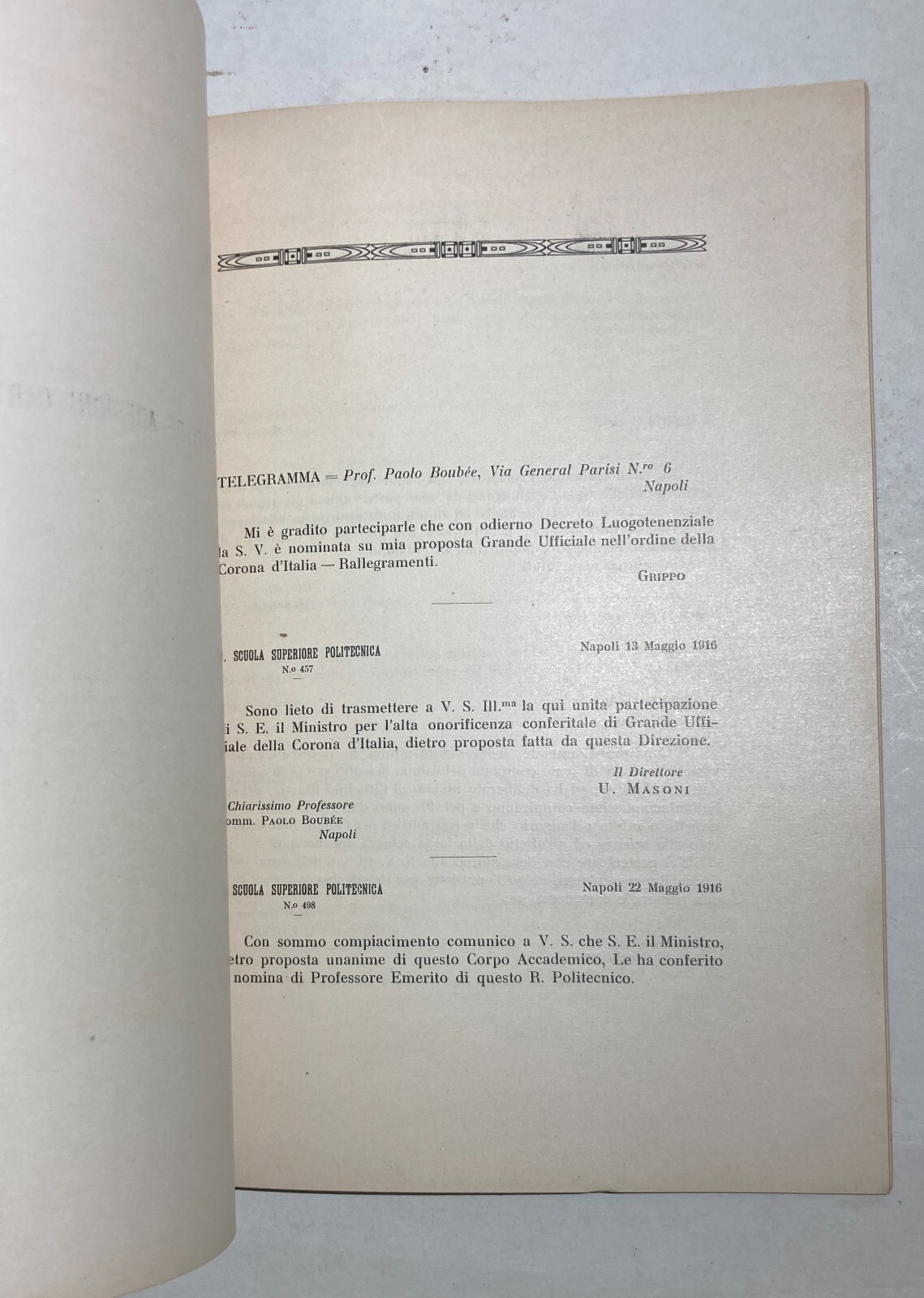 Elettricità, Elettrotecnica, Napoli: Onoranze Al Prof. Paolo Boubée   Antica Edizione   1916