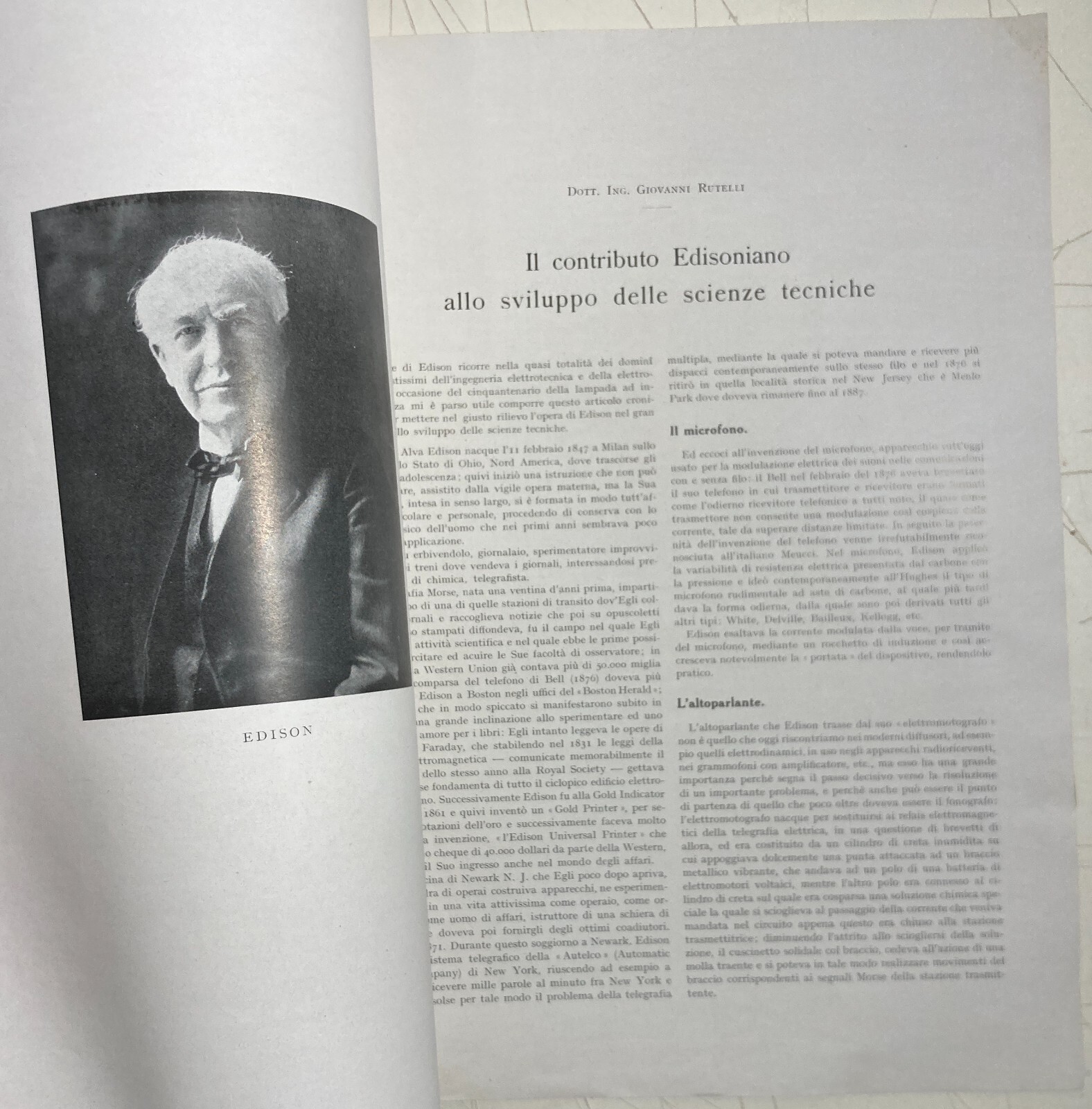 Giovanni Rutelli. Il Contributo Edisoniano Allo Sviluppo Delle Scienze Tecniche. Milano, 1929