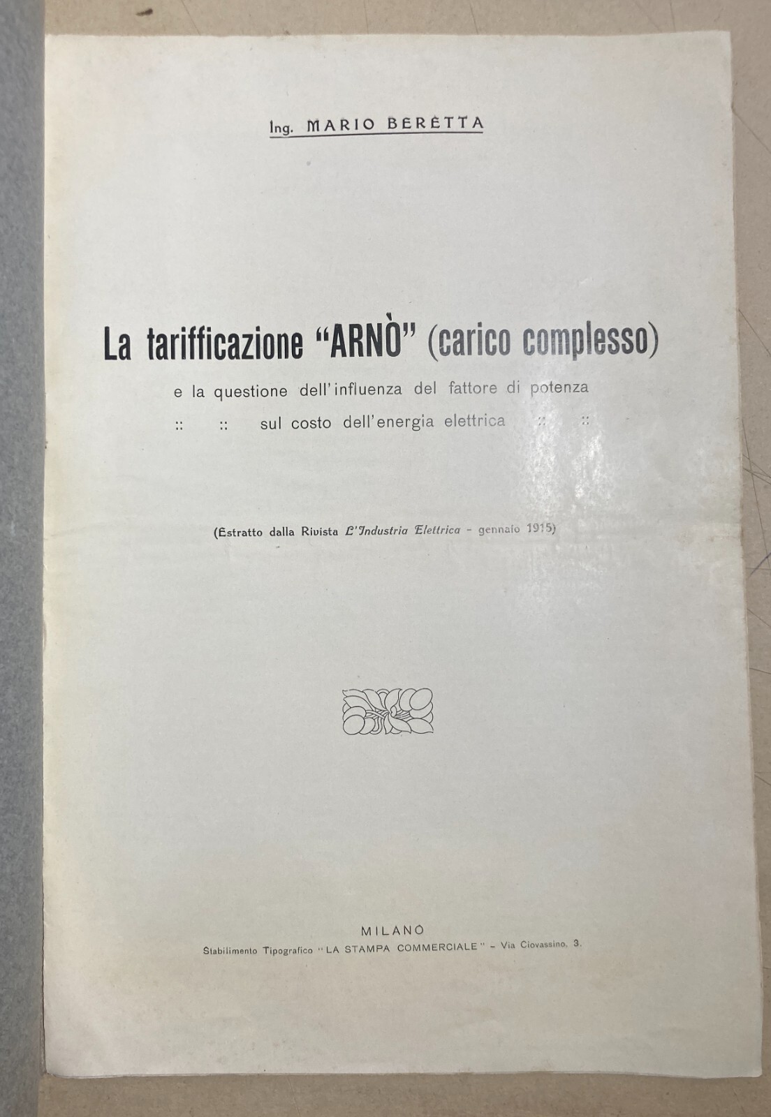 Elettricità, Elettrotecnica E Tarifficazione Arnò: L'Influenza Del Fattore Di Potenza (1915)