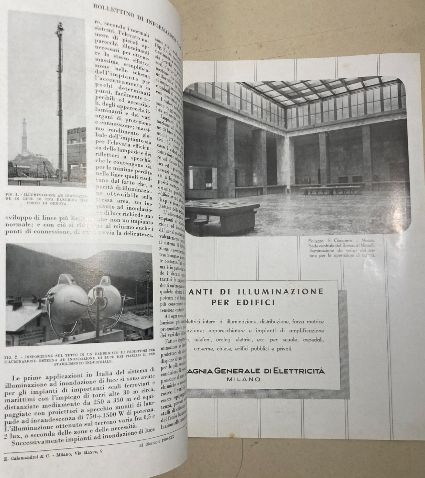 Elettricità, Elettrotecnica, Illuminazione, Lampade: Bollettino CGE   Napoli   1940