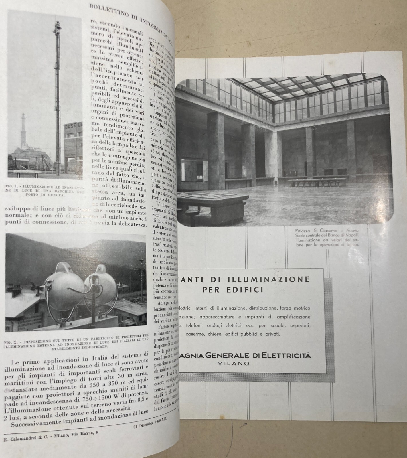 Elettricità, Elettrotecnica, Illuminazione, Lampade: Bollettino CGE   Napoli   1940