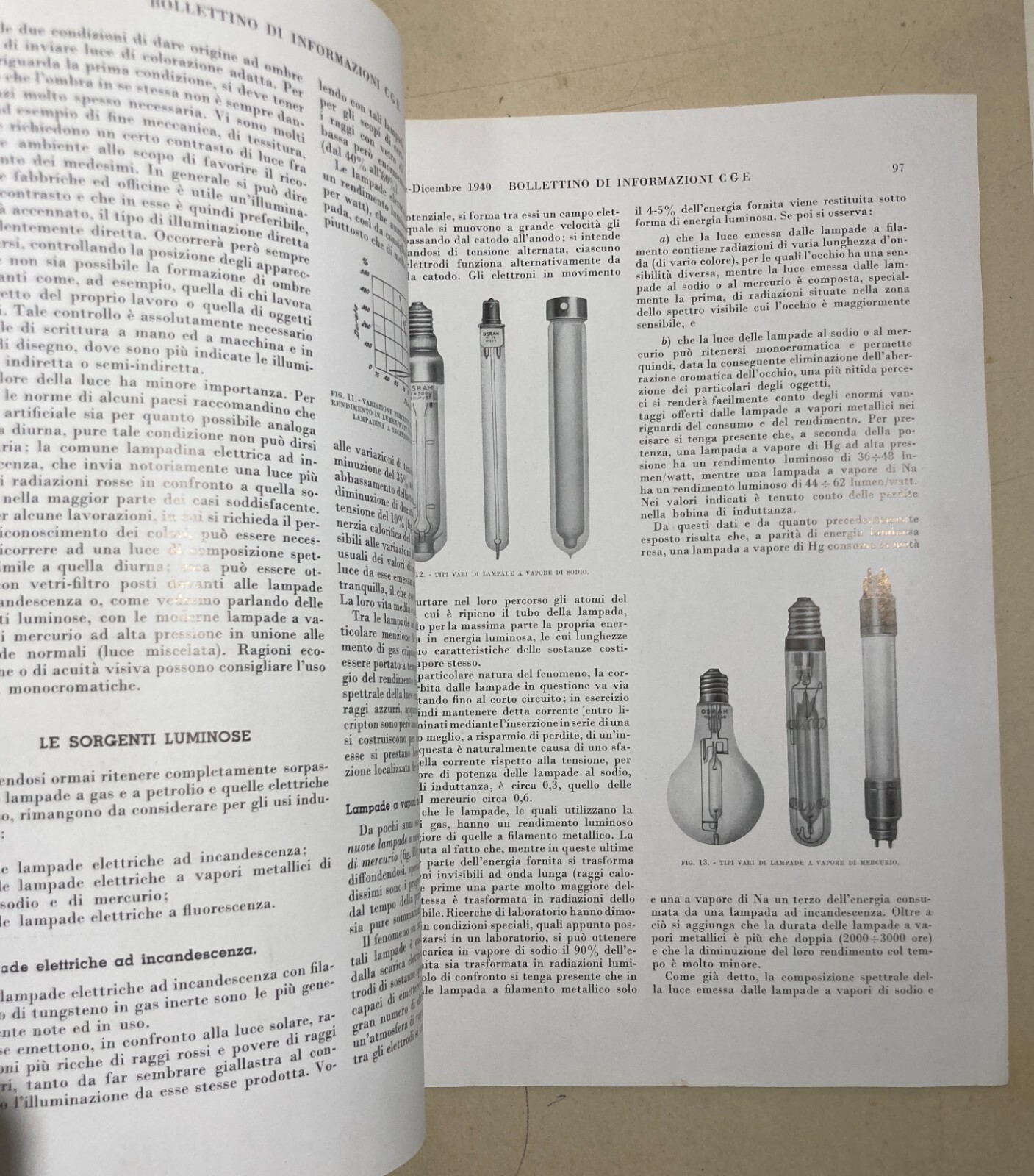 Elettricità, Elettrotecnica, Illuminazione, Lampade: Bollettino CGE   Napoli   1940