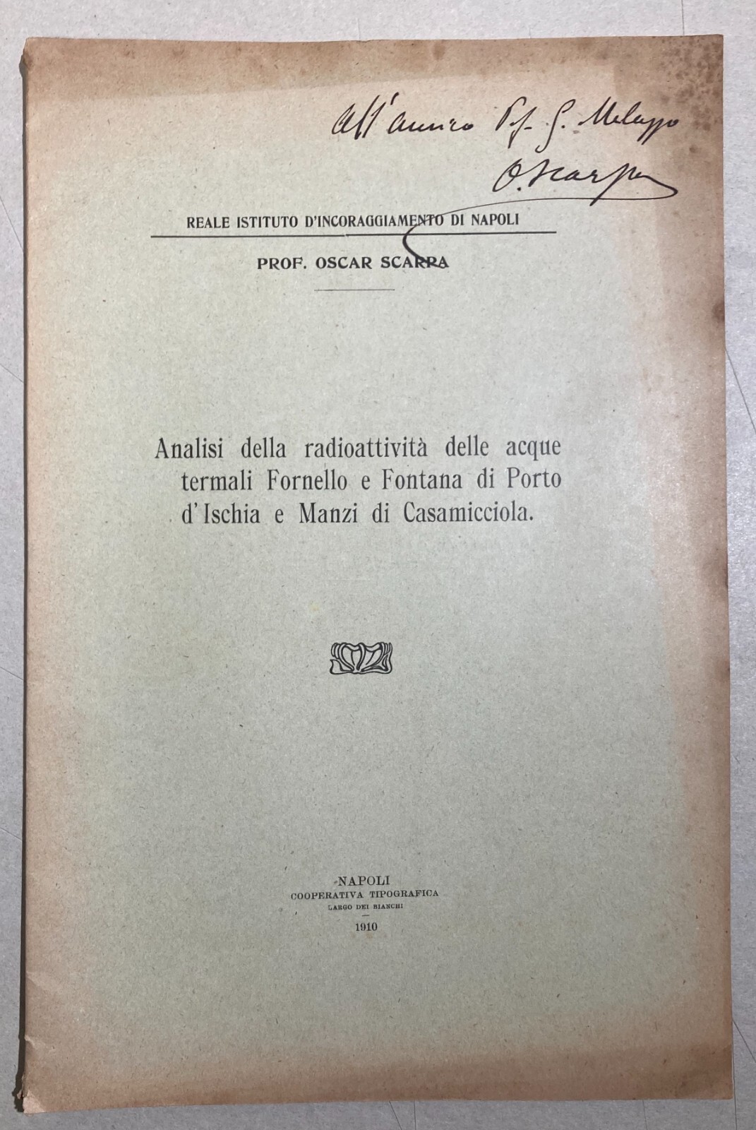 1910 Studio Radioattività Acque Termali Ischia Scarpa Napoli
