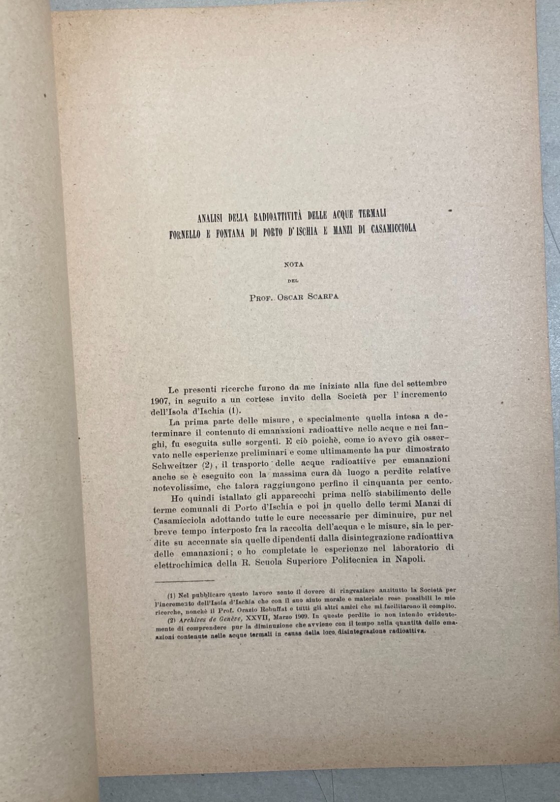 1910 Studio Radioattività Acque Termali Ischia Scarpa Napoli