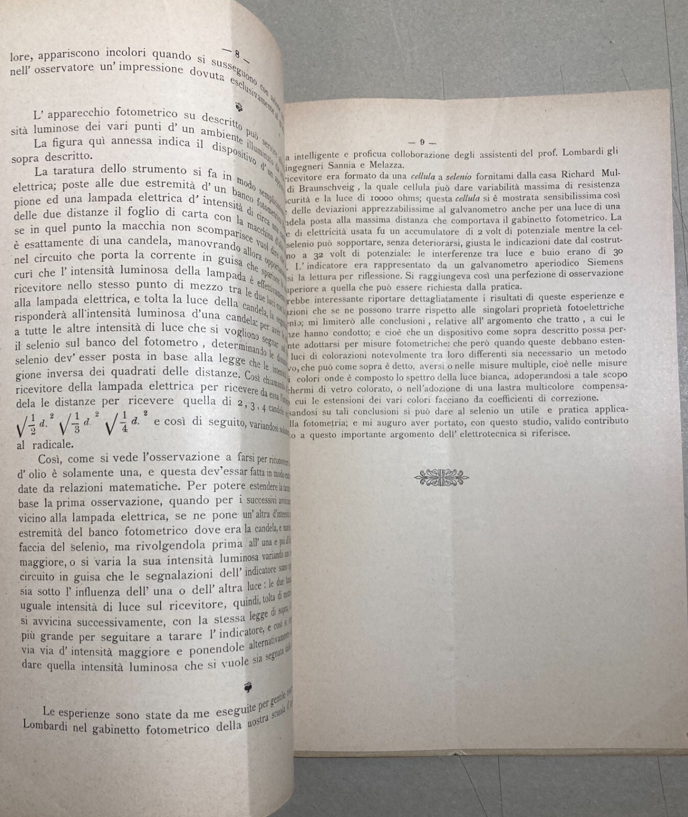 Il Selenio Nella Fotometria: Adriano Nisco, 1903