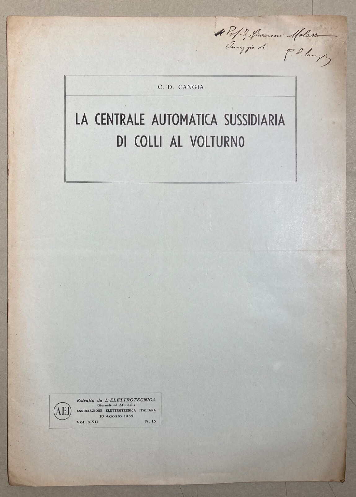 Ingegneria, Idraulica, Elettrotecnica: Centrale Di Colli Al Volturno   Cangia   1935