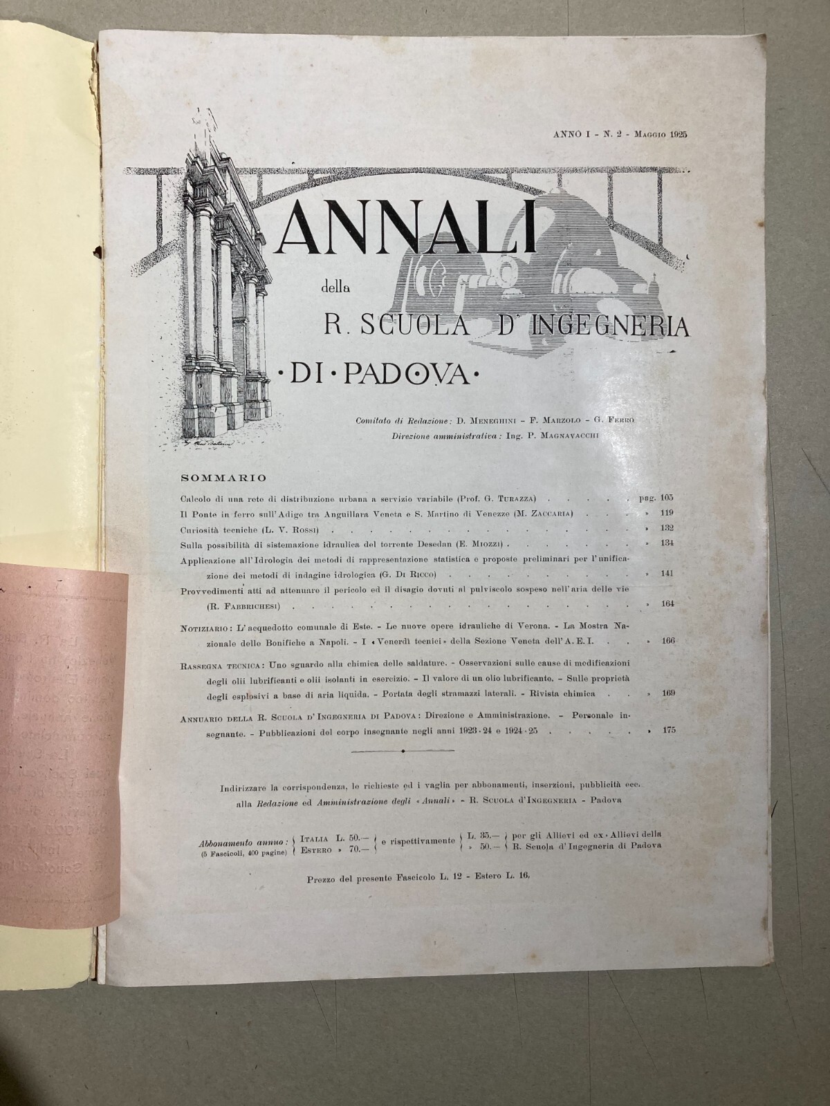 Annali Della R. Scuola d'Ingegneria Di Padova, 1925