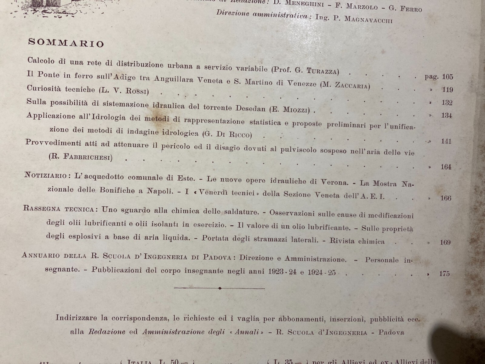 Annali Della R. Scuola d'Ingegneria Di Padova, 1925