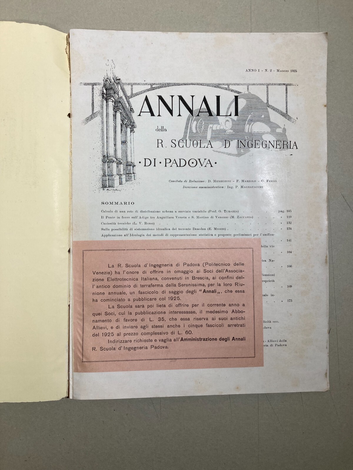 Annali Della R. Scuola d'Ingegneria Di Padova, 1925