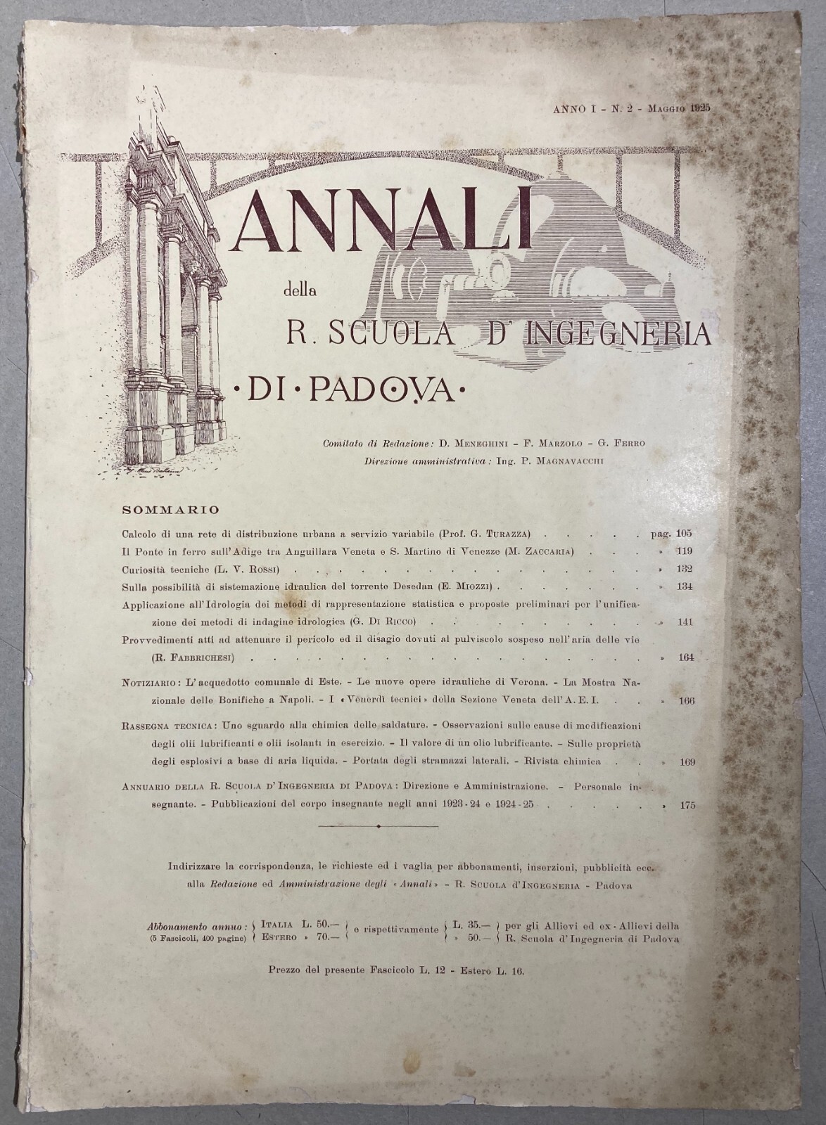 Annali Della R. Scuola d'Ingegneria Di Padova, 1925