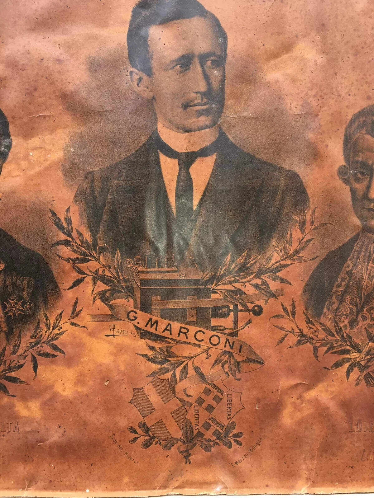 Fisica, Scienziati: Marconi, Volta, Galvani. Araldica, Bologna. Lito Mazzoli, Puccioni