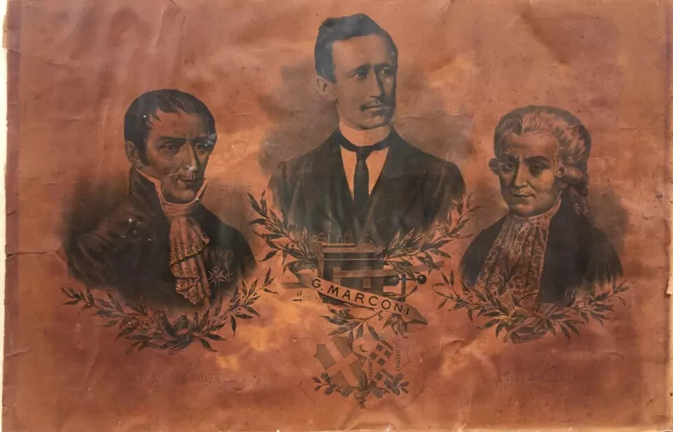 Fisica, Scienziati: Marconi, Volta, Galvani. Araldica, Bologna. Lito Mazzoli, Puccioni