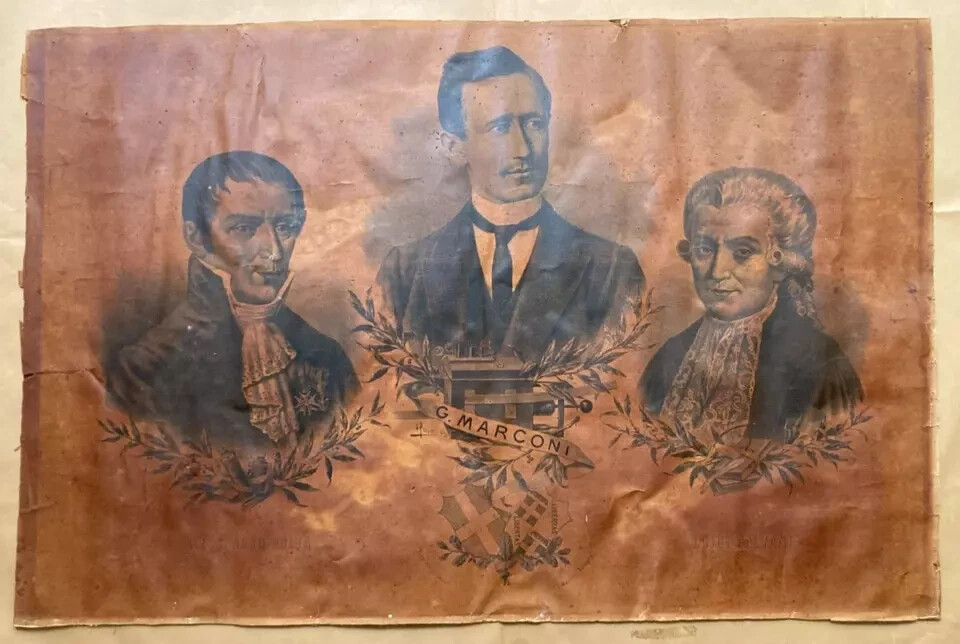 Fisica, Scienziati: Marconi, Volta, Galvani. Araldica, Bologna. Lito Mazzoli, Puccioni