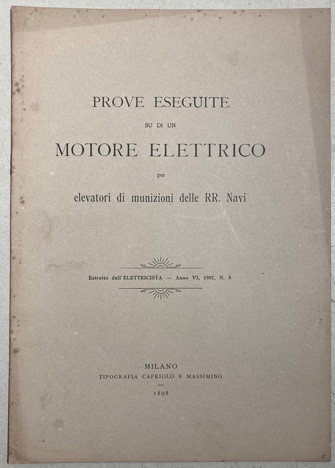 Militaria, Marineria, Elevatori Di Munizioni, Elettrotecnica, 1898