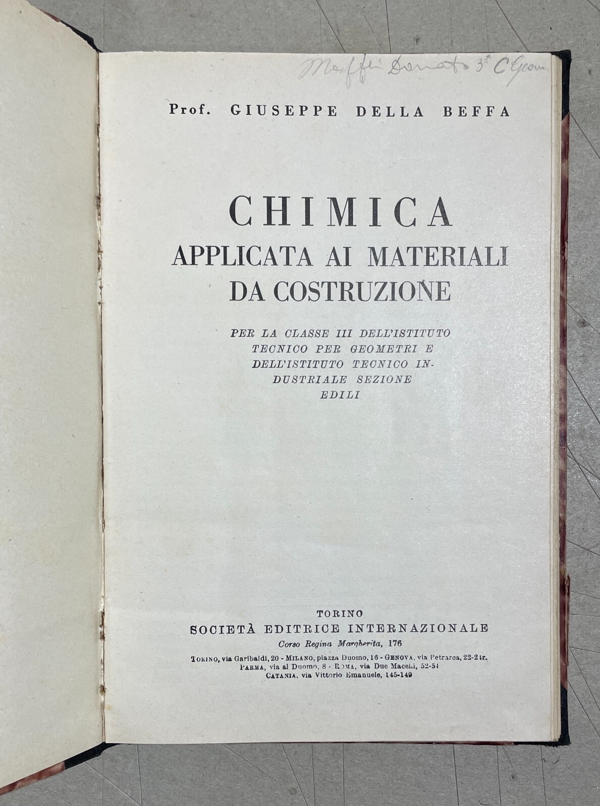 Chimica Applicata Ai Materiali Da Costruzione, Giuseppe Della Beffa, 1954