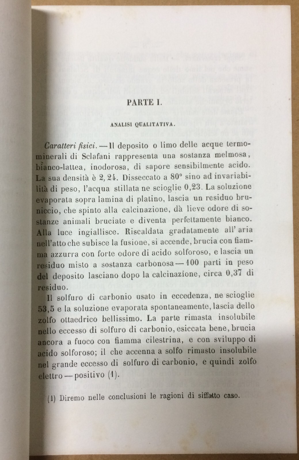 Sicilia, Sclafani: Analisi Qualitativa E Quantitativa Del Limo Delle Acque Termominerali. Silvestro Zinno, 1872