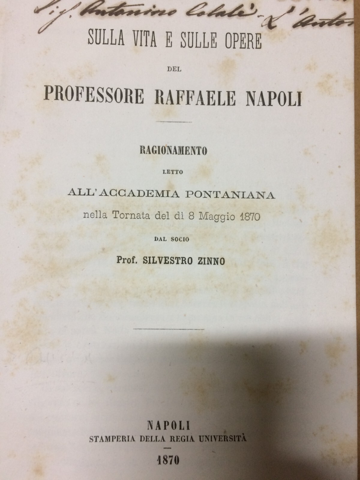Chimica: Vita E Opere Di Raffaele Napoli   Silvestro Zinno (1870)