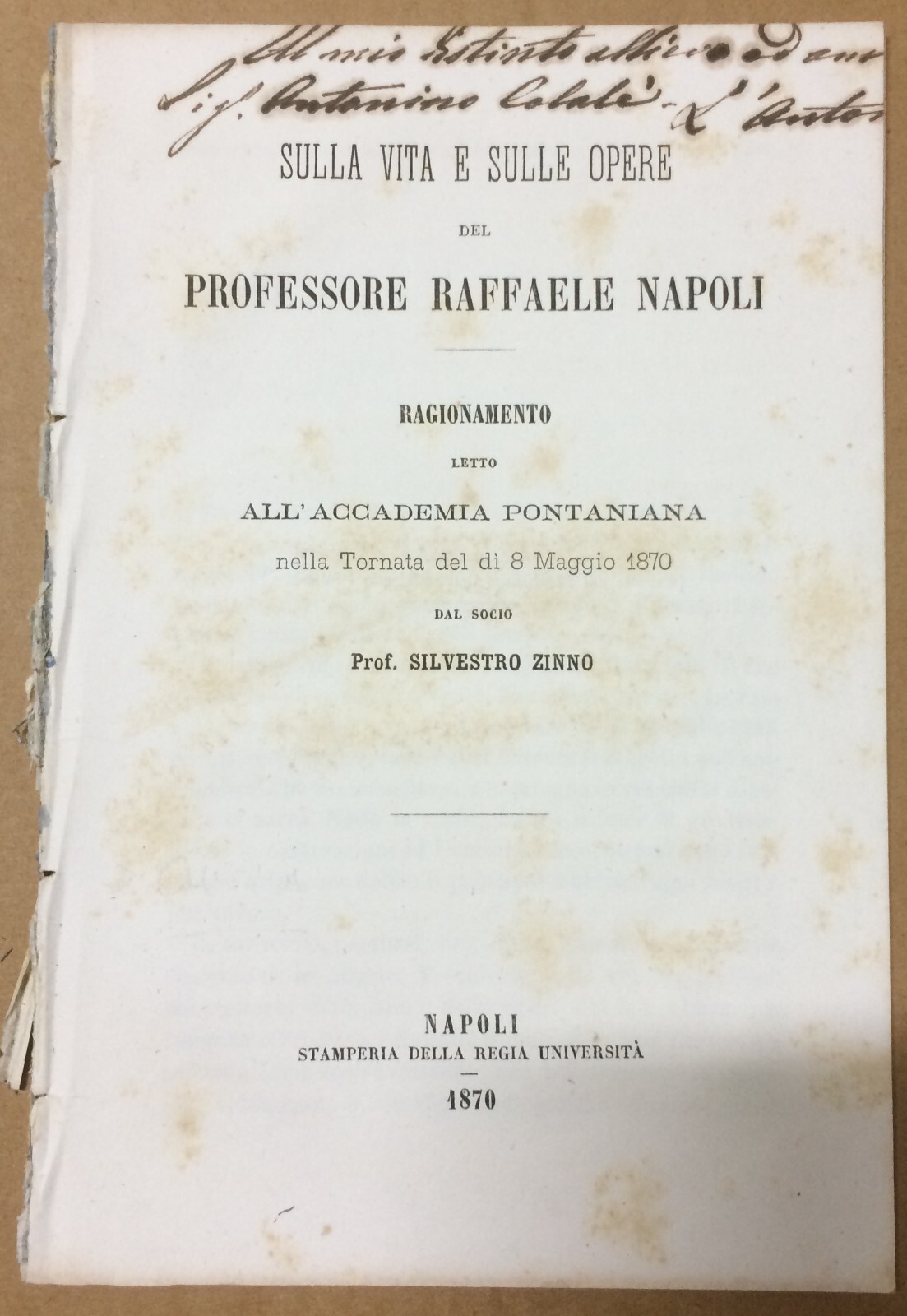 Chimica: Vita E Opere Di Raffaele Napoli   Silvestro Zinno (1870)