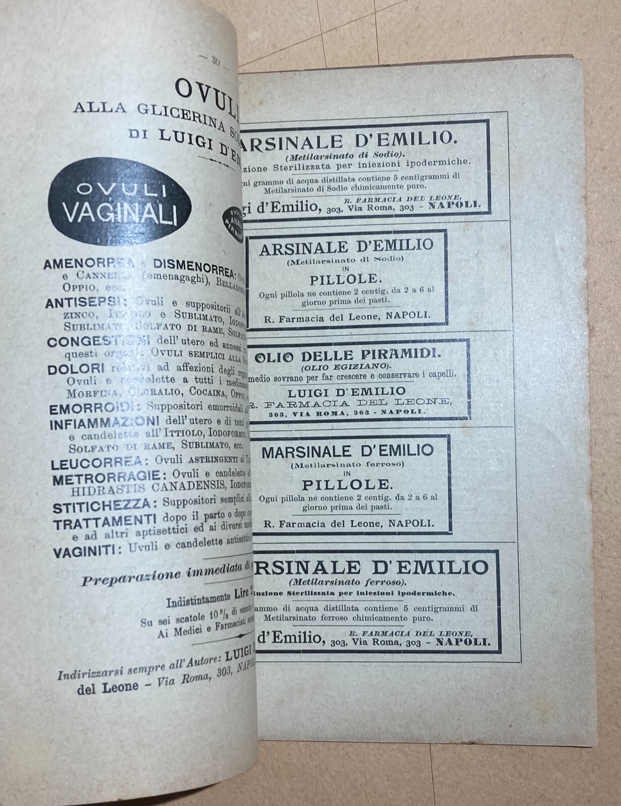 Napoli Farmacia Del Leone Chimico d'Emilio Erboristeria Bagni Naturali Acque 1903