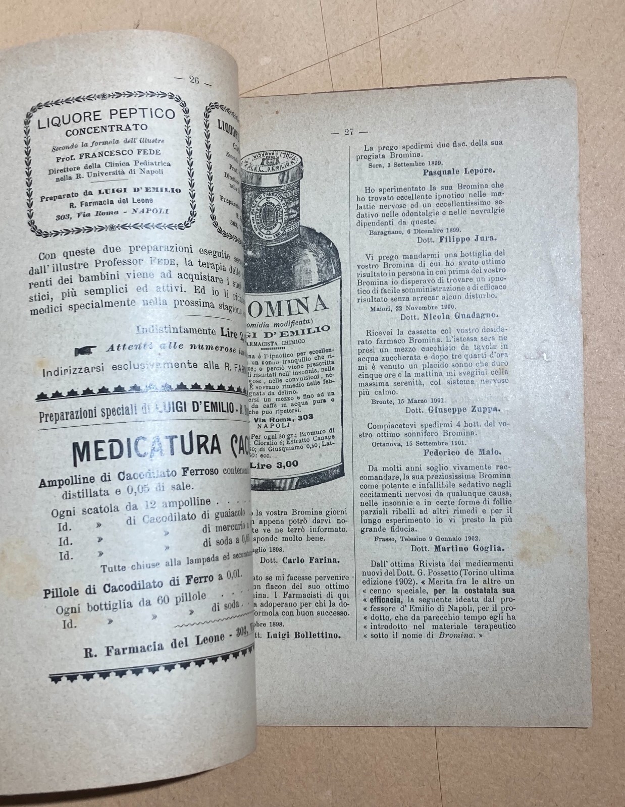 Napoli Farmacia Del Leone Chimico d'Emilio Erboristeria Bagni Naturali Acque 1903
