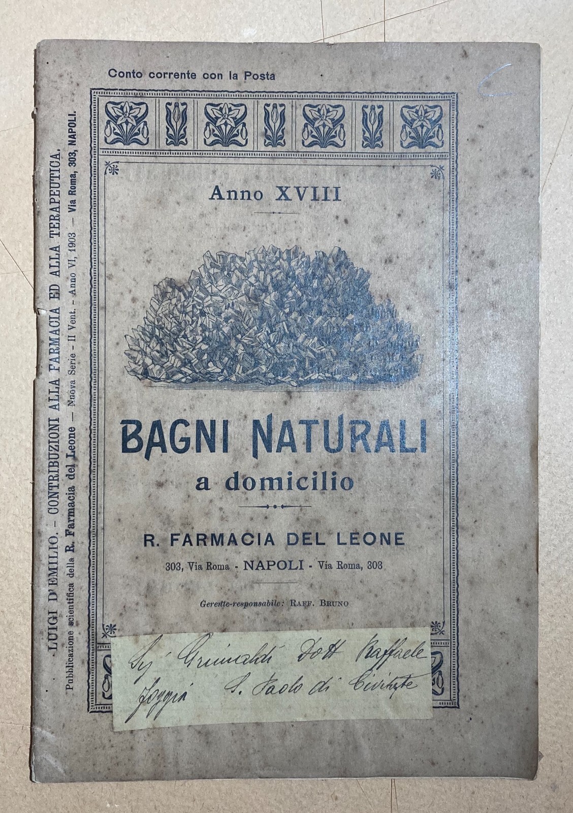 Napoli Farmacia Del Leone Chimico d'Emilio Erboristeria Bagni Naturali Acque 1903