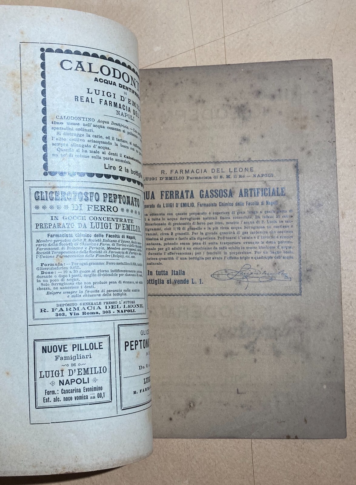 Napoli Farmacia Del Leone Chimico d'Emilio Erboristeria Bagni Naturali Acque 1903