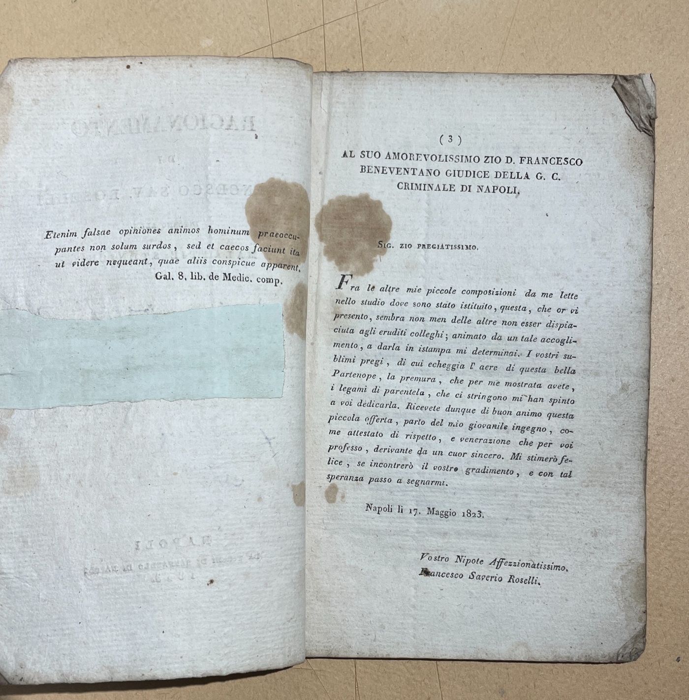 Medicina: Malattie Steniche, Diatesi, Roselli. Antica Edizione Napoletana, 1823