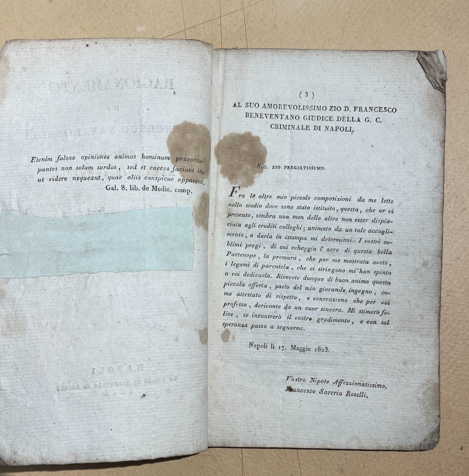 Medicina: Malattie Steniche, Diatesi, Roselli. Antica Edizione Napoletana, 1823