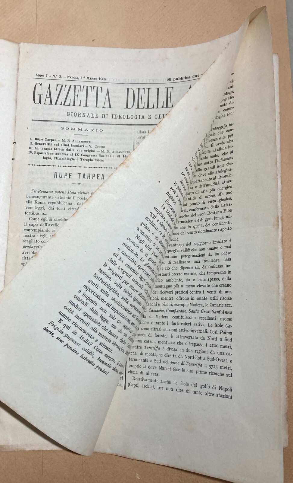 Napoli: Medicina, Igiene Sanitaria, Gazzetta Delle Acque, Idrologia E Climatologia, 1908