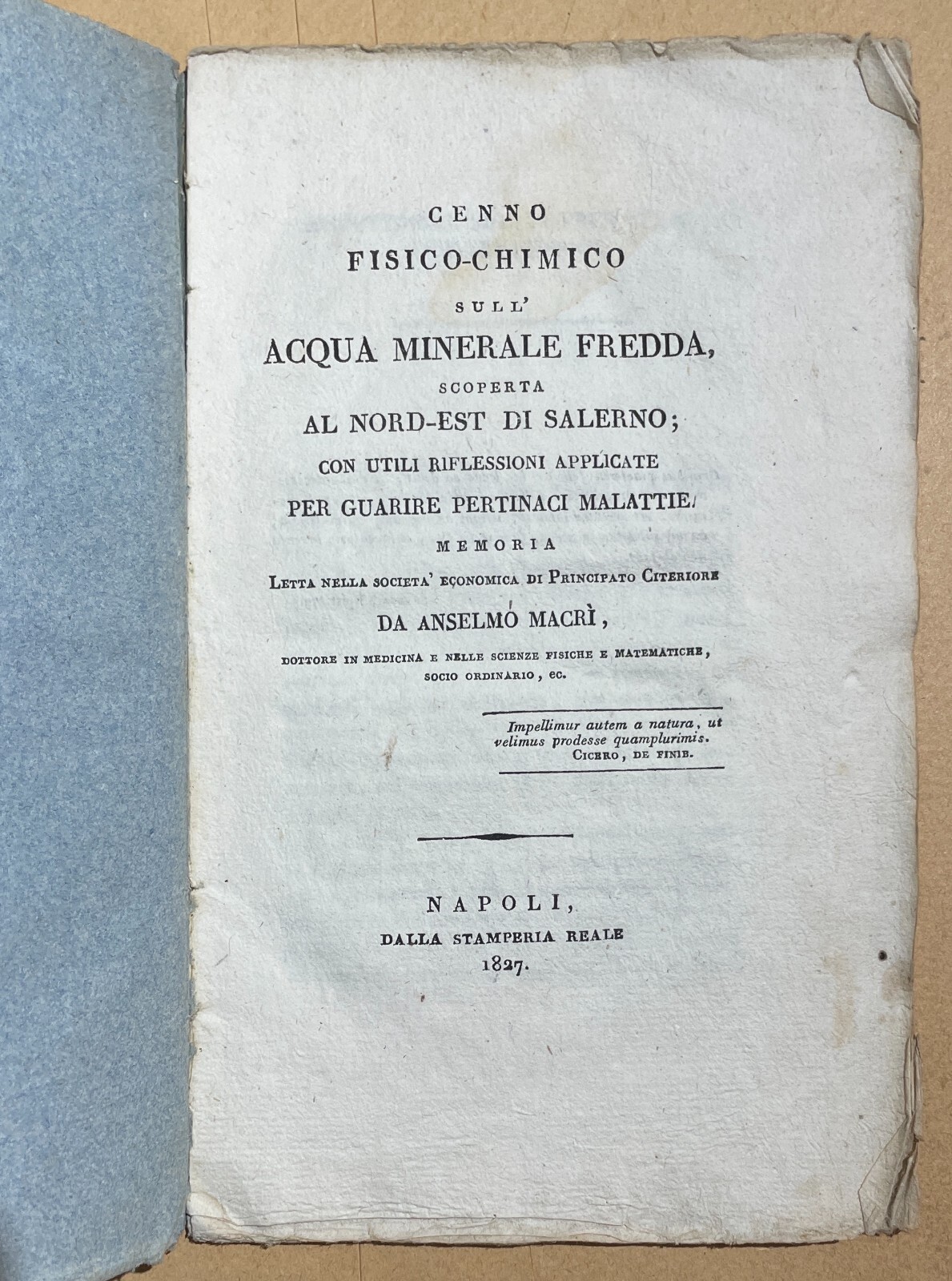 Medicina, Chimica E Acque Minerali Di Salerno, Anselmo Macrì, 1827