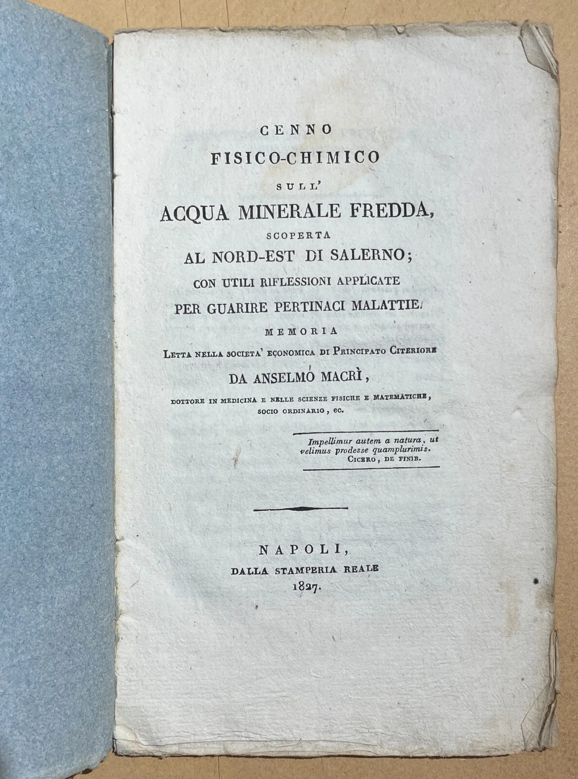 Medicine, Chemistry and the Mineral Waters of Salerno, Anselmo Macri, 1827