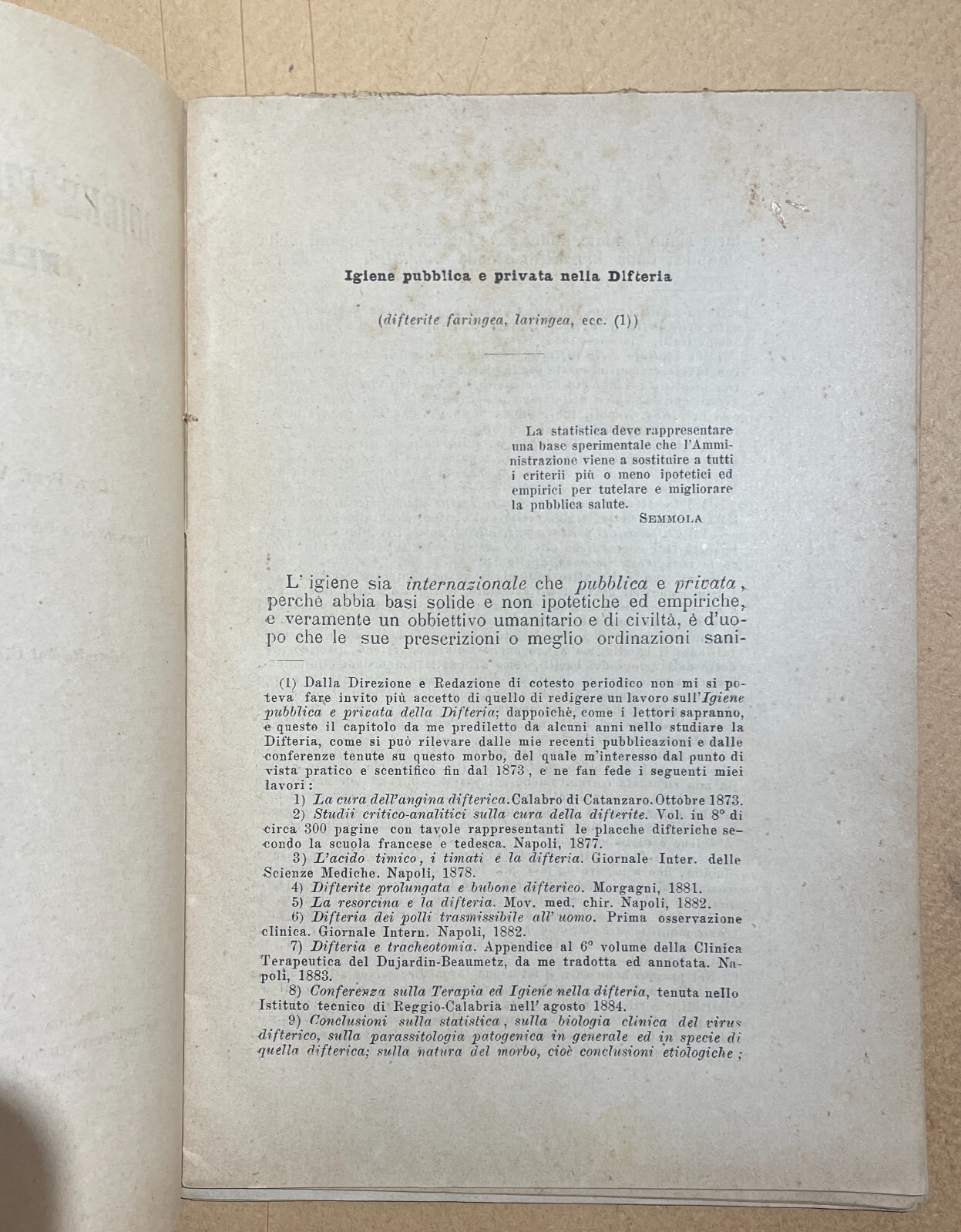 Napoli, Medicina, Igiene, Difteria, Otorinolaringoiatria: Vincenzo Cozzolino, Antica Edizione