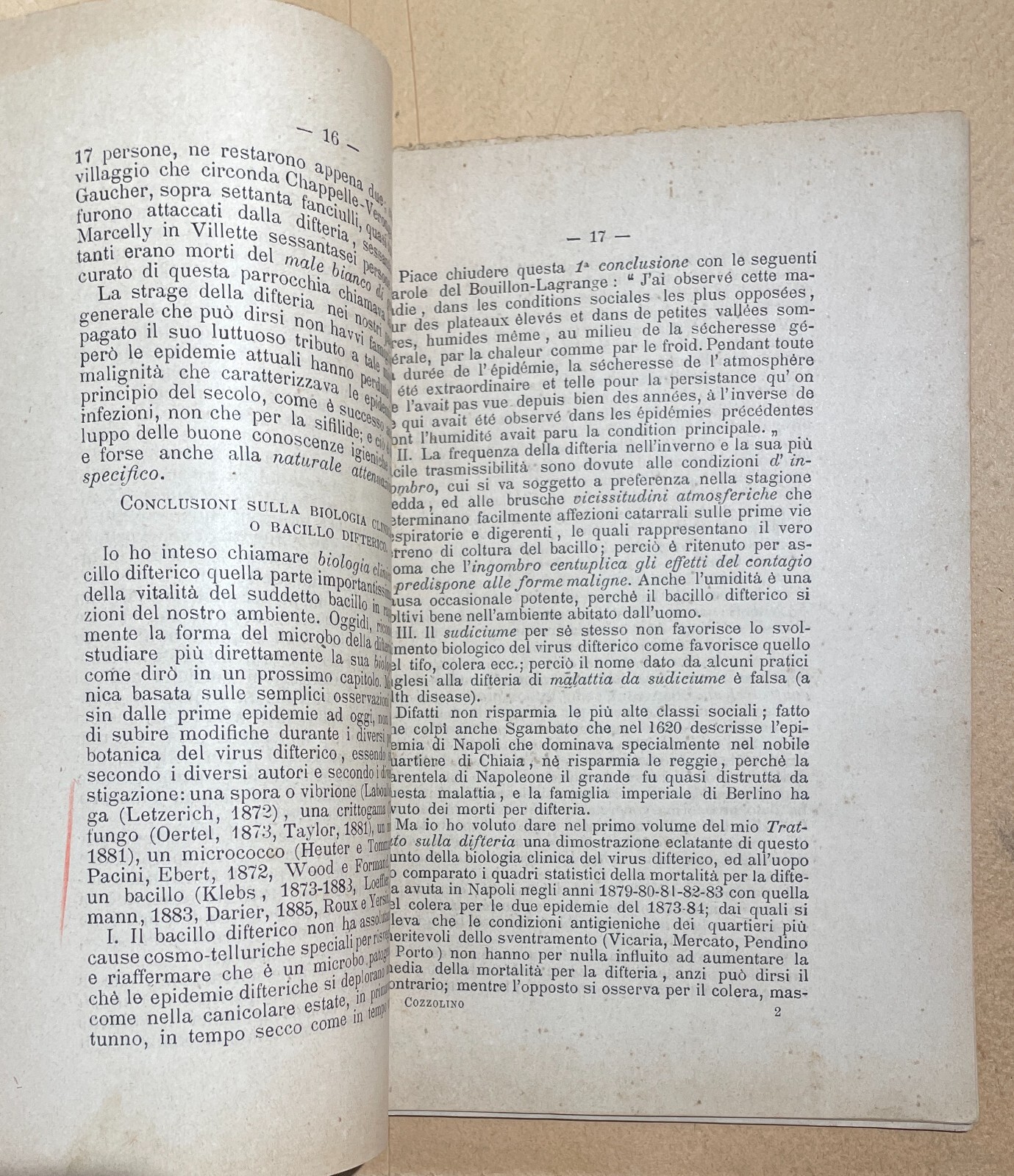 Napoli, Medicina, Igiene, Difteria, Otorinolaringoiatria: Vincenzo Cozzolino, Antica Edizione