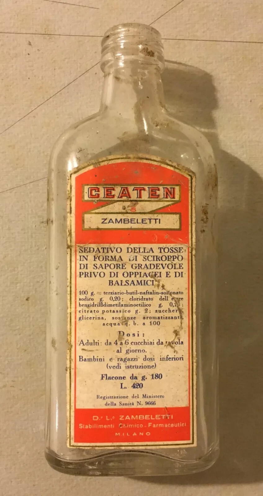 Medicina, Farmacia, Tosse: Balsamico, Pubblicitaria d'Epoca Ceaten Zambeletti