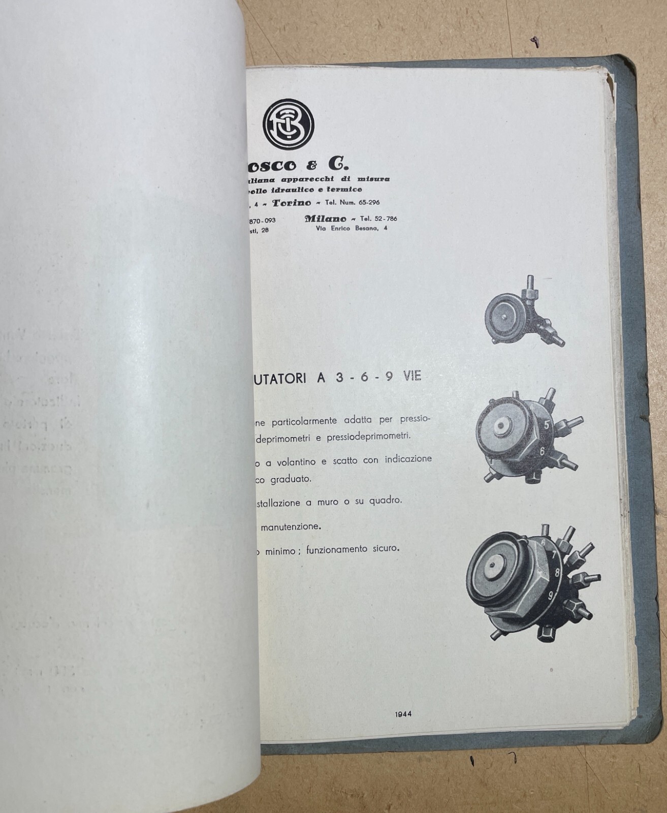 Tecnica Idraulica: Contatori Bosco, Sicilia, Palermo, Sartorio. Catalogo d'Epoca
