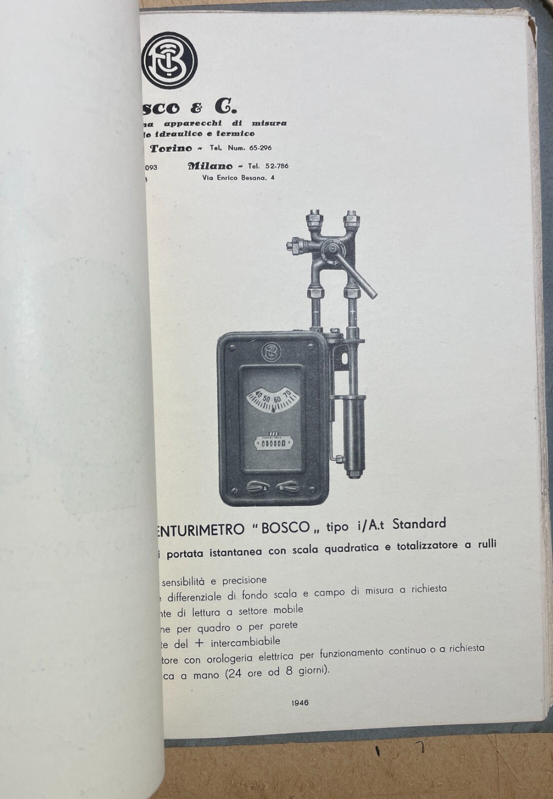 Tecnica Idraulica: Contatori Bosco, Sicilia, Palermo, Sartorio. Catalogo d'Epoca