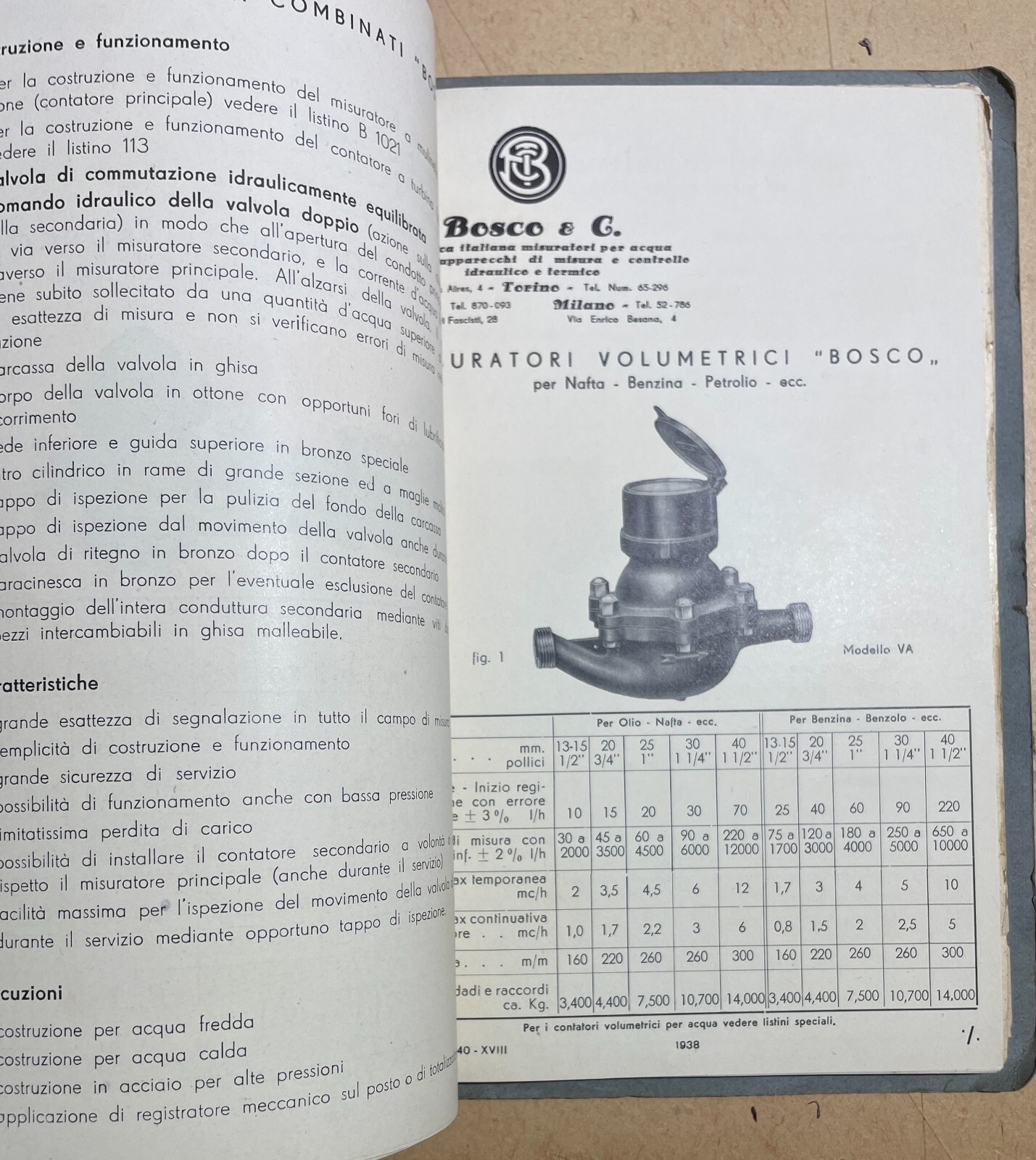 Tecnica Idraulica: Contatori Bosco, Sicilia, Palermo, Sartorio. Catalogo d'Epoca