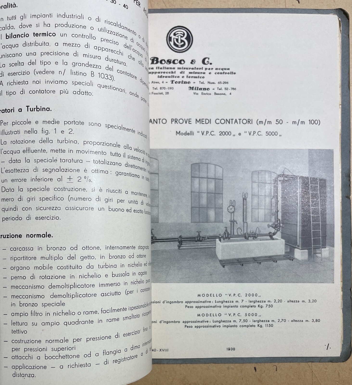 Tecnica Idraulica: Contatori Bosco, Sicilia, Palermo, Sartorio. Catalogo d'Epoca