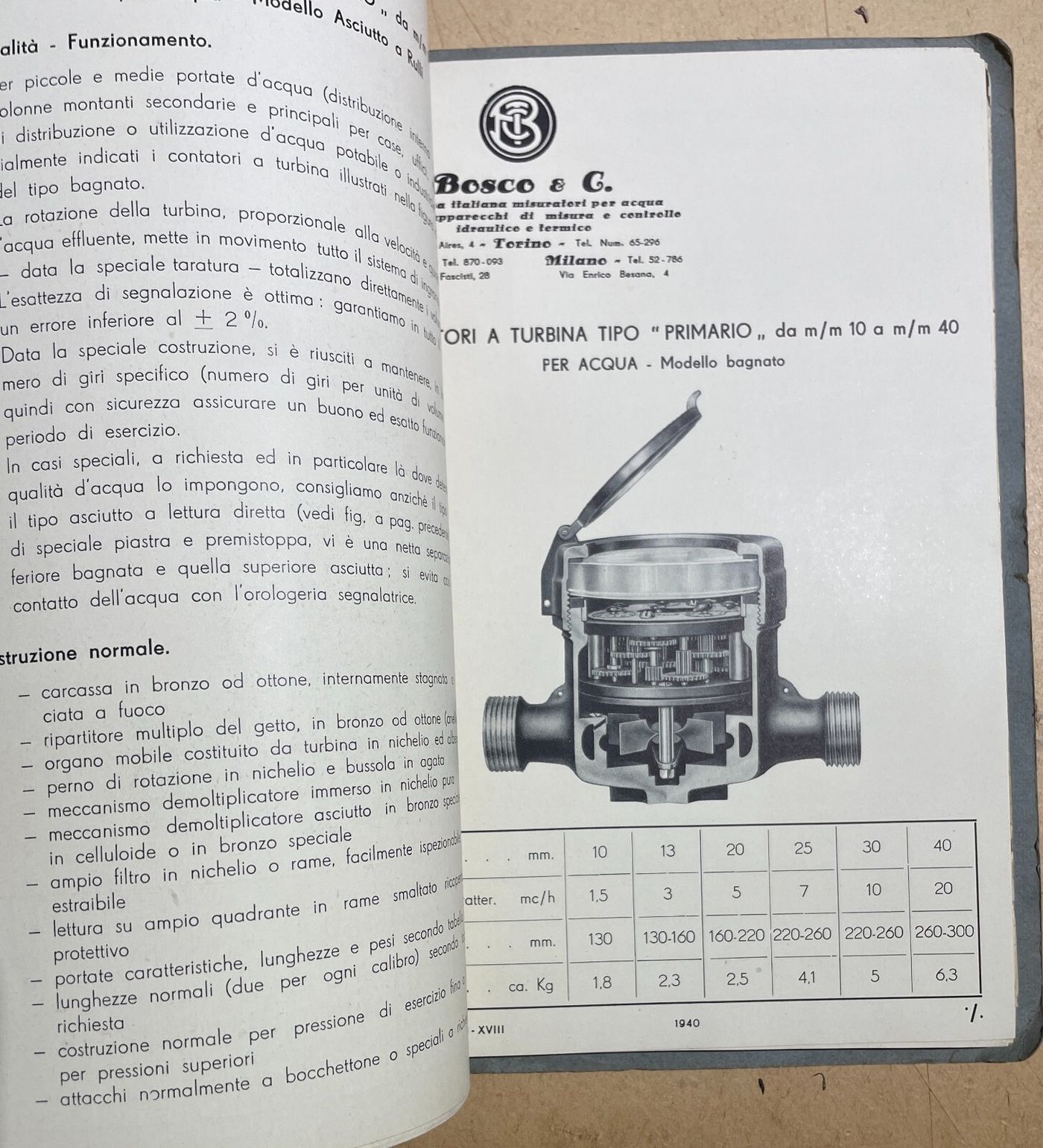 Tecnica Idraulica: Contatori Bosco, Sicilia, Palermo, Sartorio. Catalogo d'Epoca