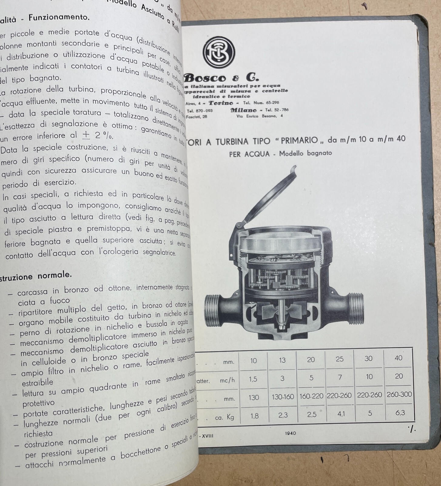 Tecnica Idraulica: Contatori Bosco, Sicilia, Palermo, Sartorio. Catalogo d'Epoca